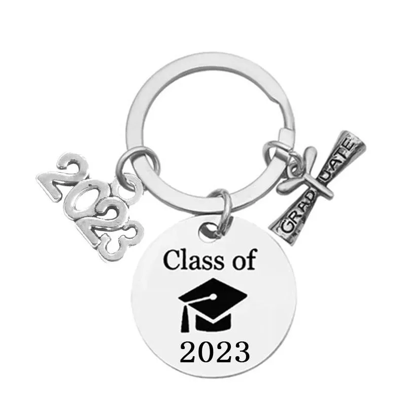 2023 graduation keychains stainless steel keychain pendant scroll opening ceremony gift key ring 25mm