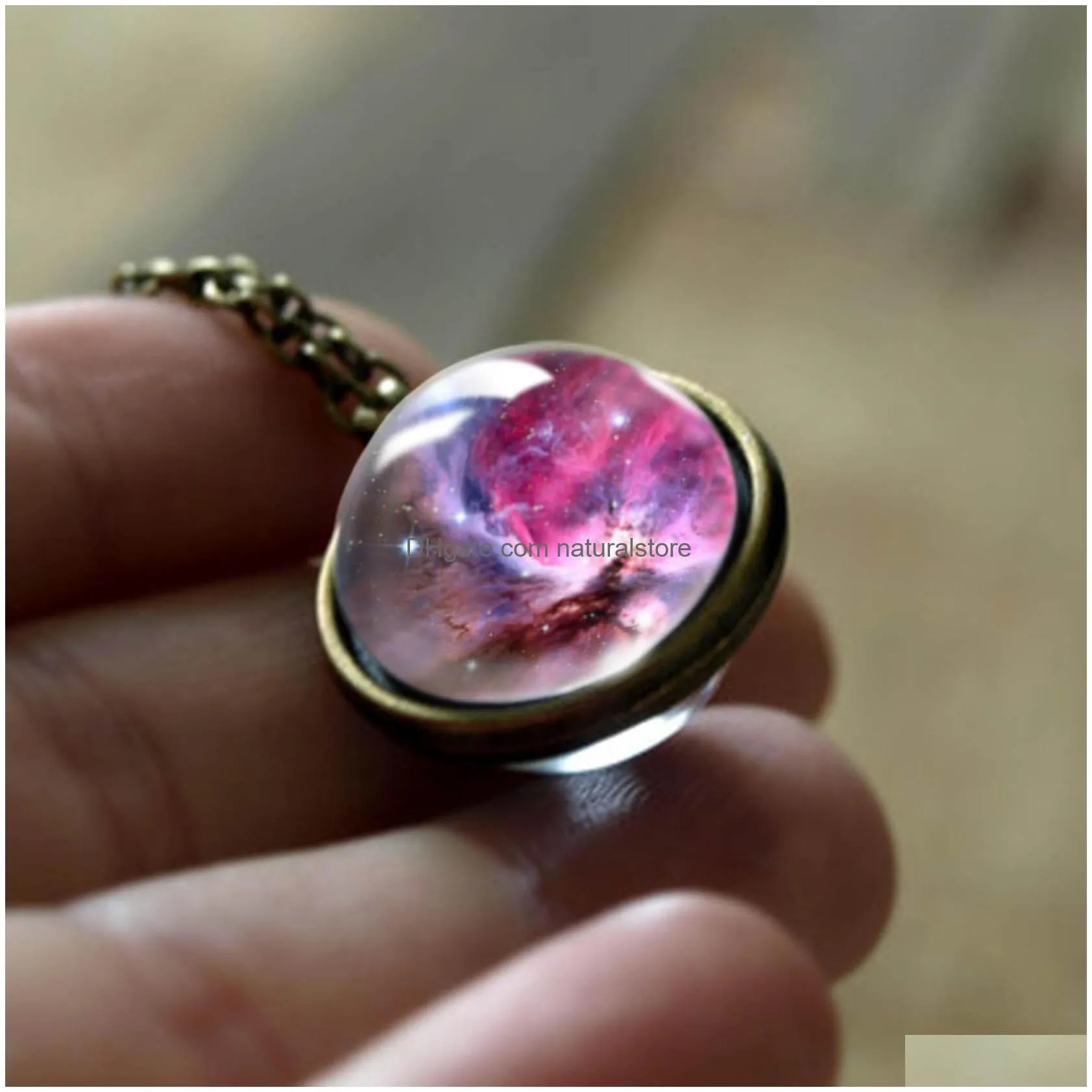  nebula galaxy necklaces for wome men double sided rotatable galss universe planet art picture pendant chains fashion jewelry