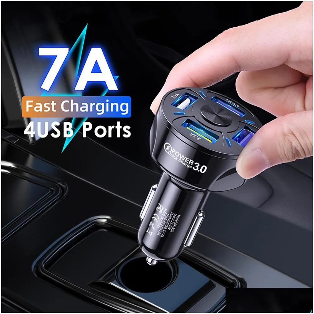 4 ports 7a usb car  48w fast charging multiport qc 4.0 3.0 quick charge mobile phone adapter in car for iphone 11 pro