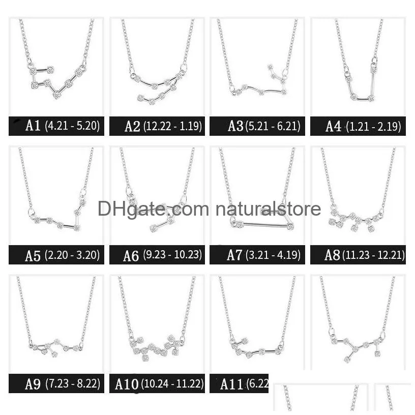 korean 12 zodiac sign necklaces bling cubic zirconia cz fake diamonds constellation pendant gold silver chains for women jewelry gift