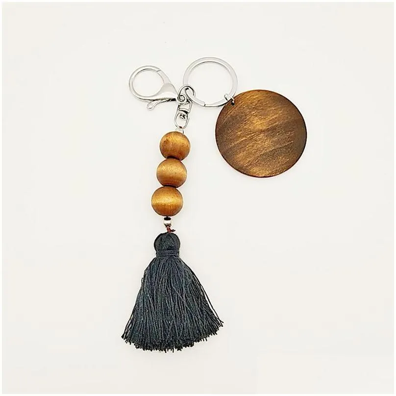 5 colors wooden bead tassel keychain pendant luggage decoration keyring fashion beaded key chain party gift