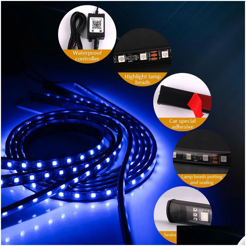 car underglow light app control flowing color rgb led strip flexible tube underbody system neon light decorative atmosphere lamp