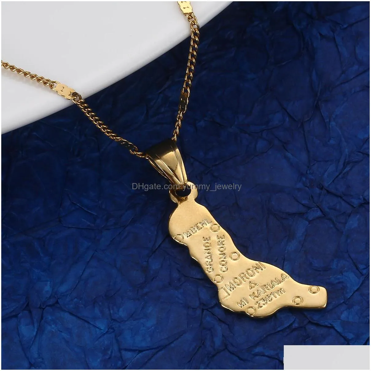 gold color the federal and islamic republic of the comoros moroni map pendant necklace charm jewelry