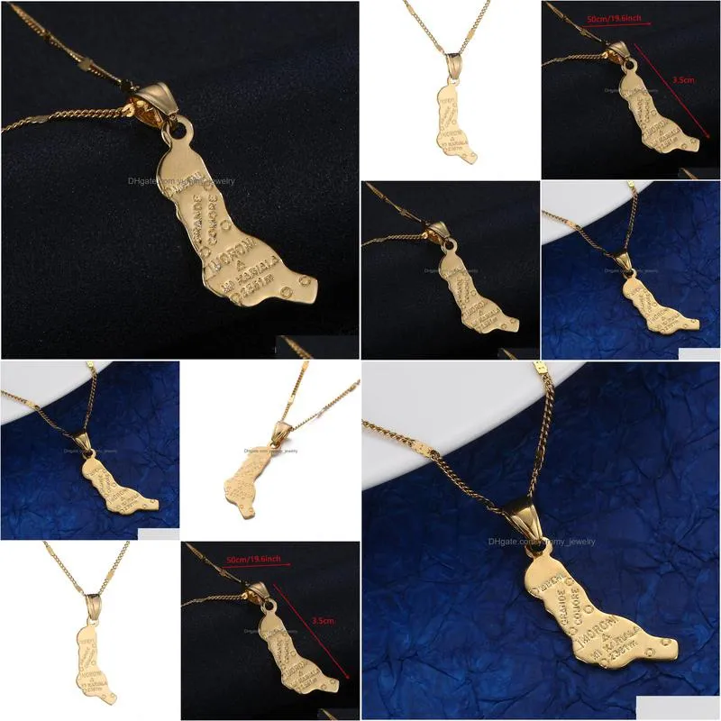 gold color the federal and islamic republic of the comoros moroni map pendant necklace charm jewelry