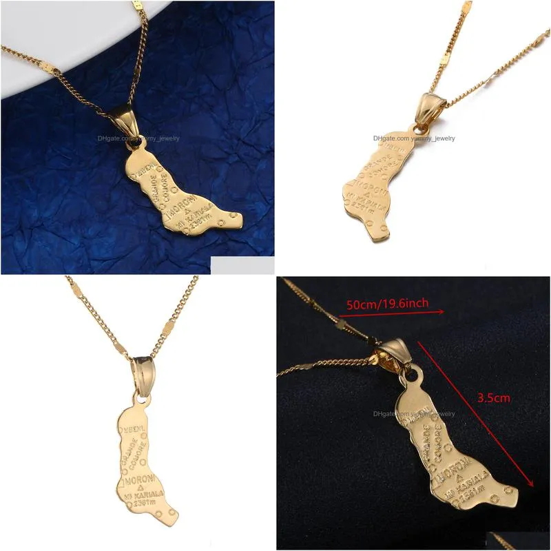 gold color the federal and islamic republic of the comoros moroni map pendant necklace charm jewelry