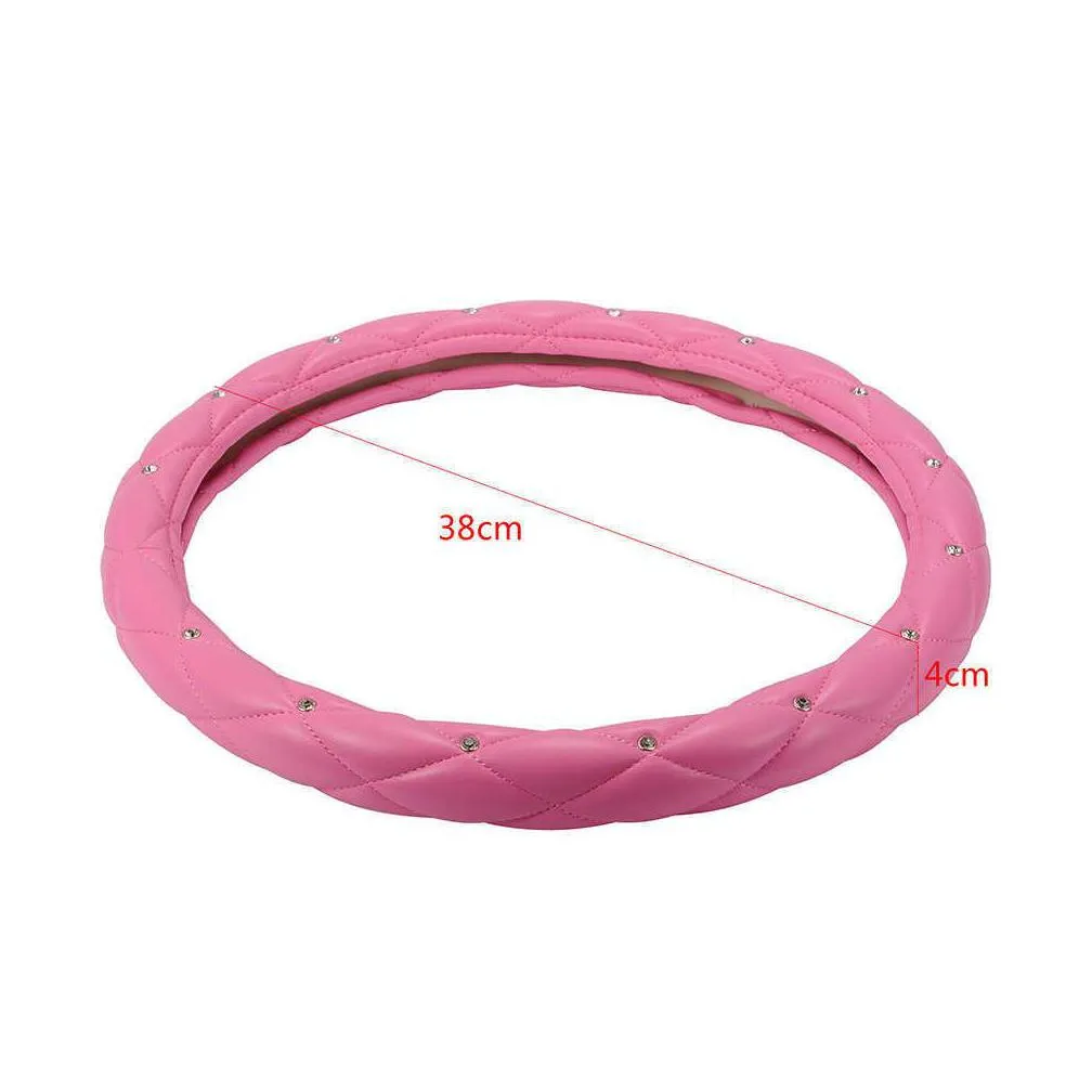 aumohall car steering wheel cover for men girls gift shinny crystal black/pink/red pu leather car accessories 38cm 15 universal