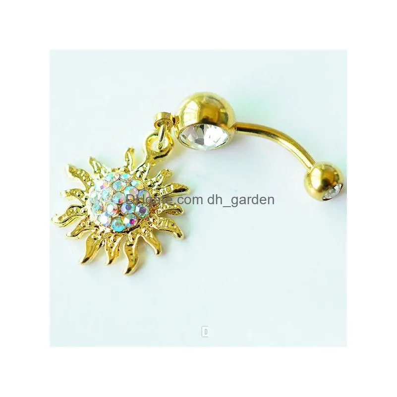 d0700 gold clear ab sunflower belly navel button ring 14ga 10mm length