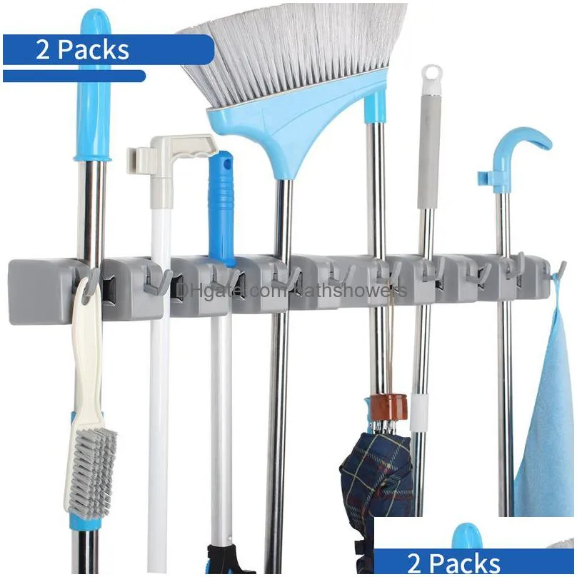 broom and mop holder wall mounted storage cleaning tools commercial rack closet organizer tool hanger for garden 220216