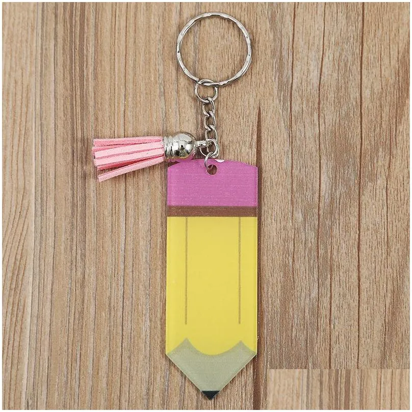personalized blank tassel keychain creative pencil keychains acrylic key chain teachers day gift diy keyring