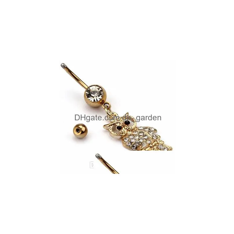 d0619 gold owl belly navel button ring