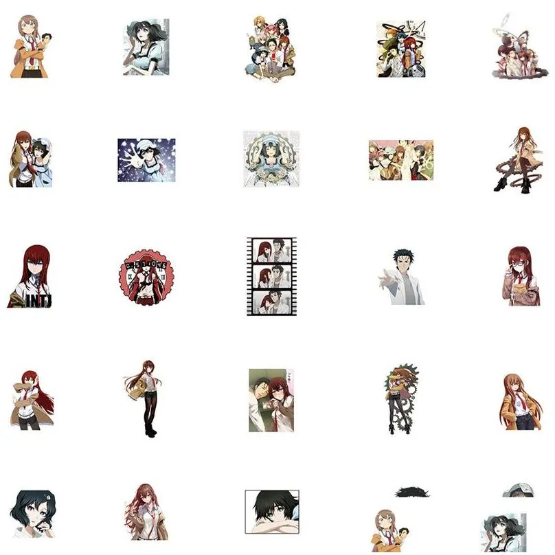 50pcs cartoon steins gate elite stickers diy bike travel luggage phone laptop waterproof funny sticker decals toys