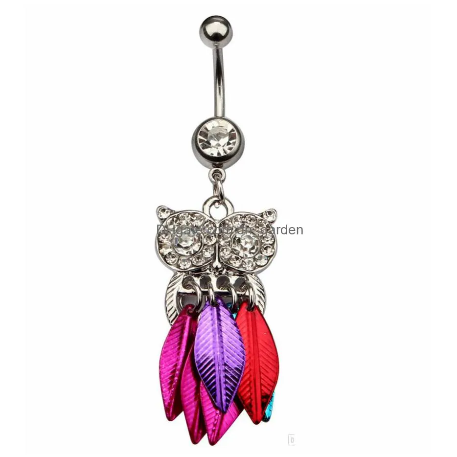 d0675 owl belly navel ring clear color