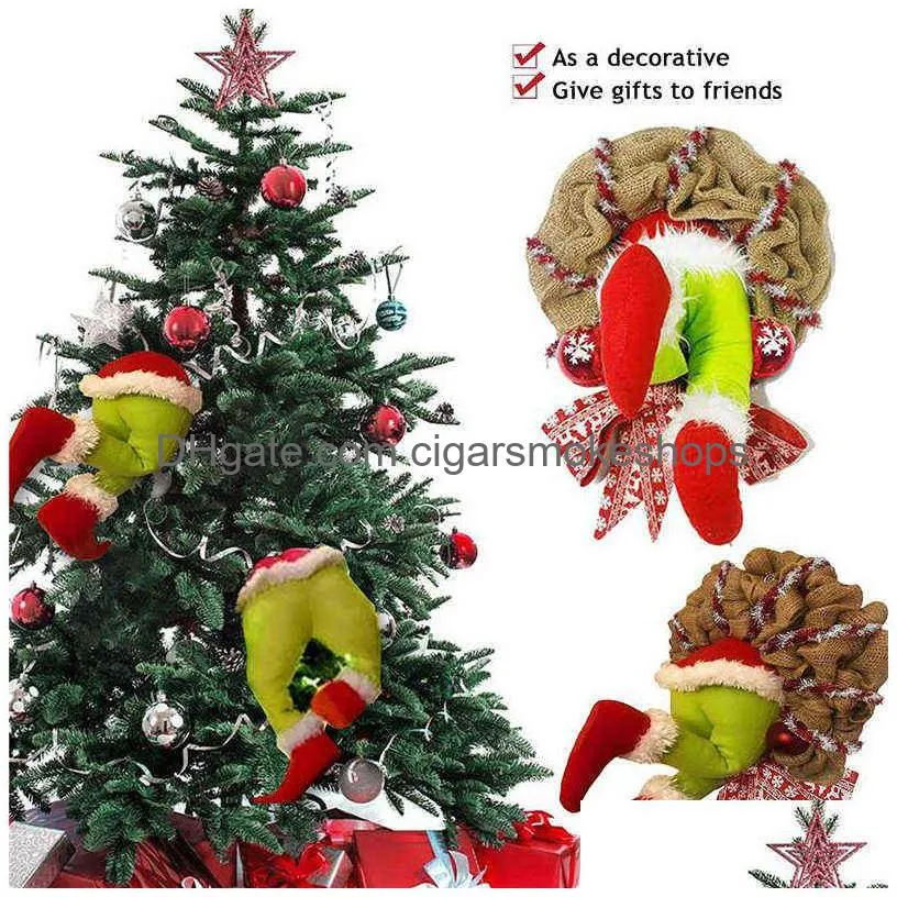 new year 2022 decor full set grinch series christmas tree decorations christmas stuffed plush legs xmas tree topper ornaments t220804