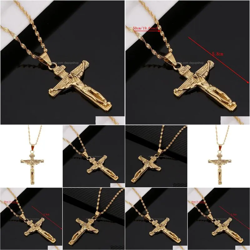 24k gold jesus cross necklace religion crucifix inri pendant jewelry