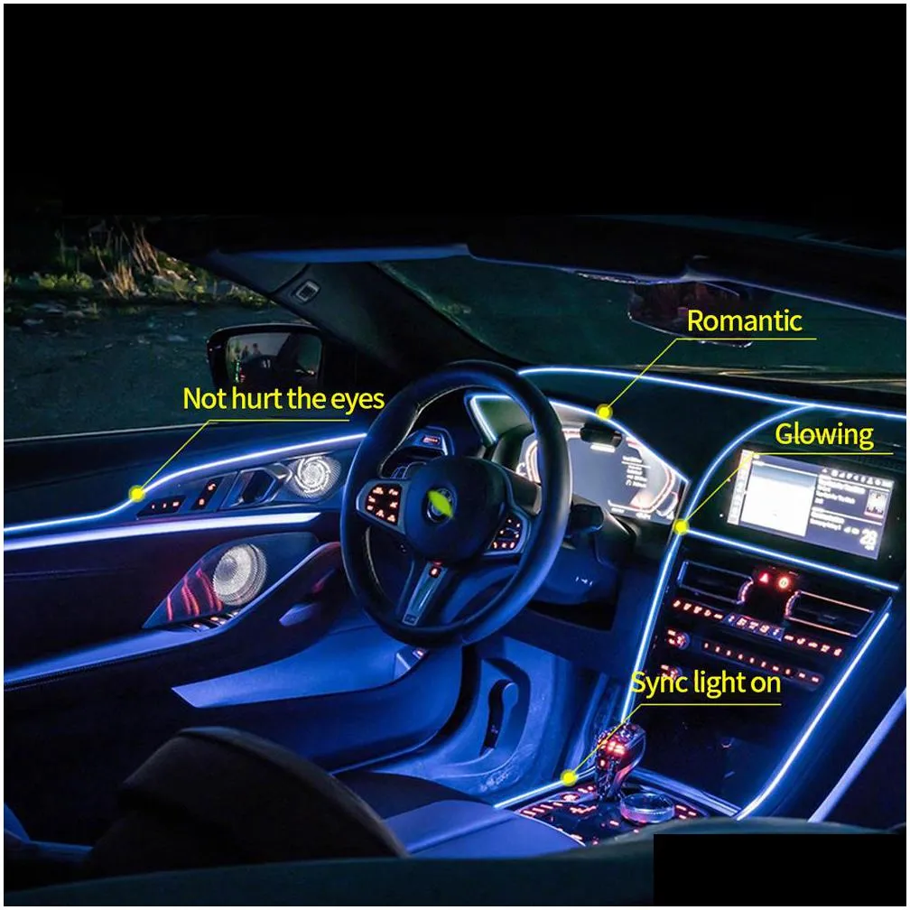 car el wire led light interior ambient led strip neon lighting garland wire rope tube decoration flexible tube colors auto lamp