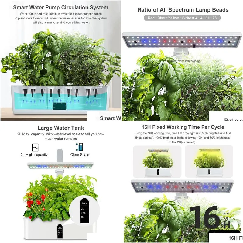 other garden supplies hydroponics growing system indoor herb kit automatic timing led grow lights smart water pump for home flower pots