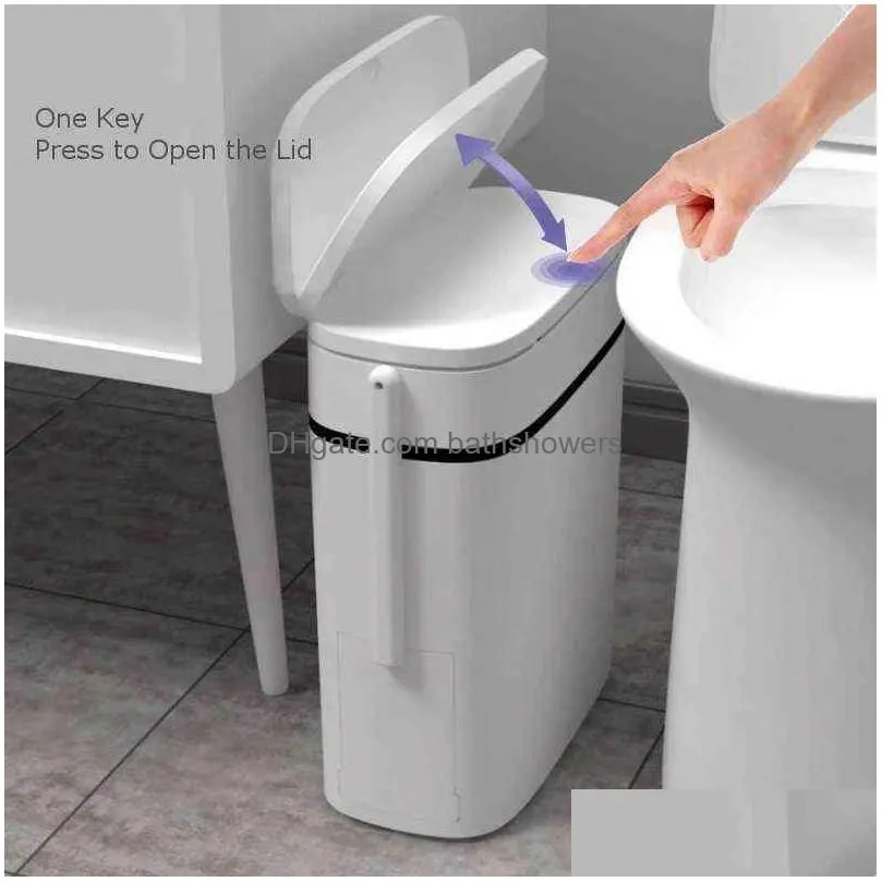 kitchen trash bin can and toilet brush set storage bucket rubbish for bathroom garbage 211229