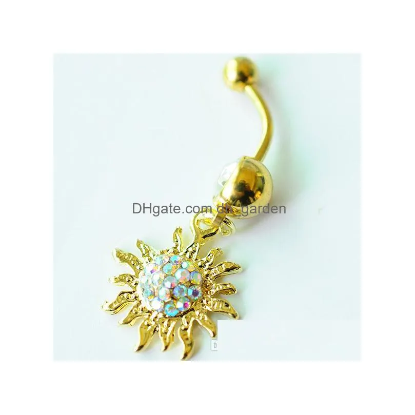 d0700 gold clear ab sunflower belly navel button ring 14ga 10mm length