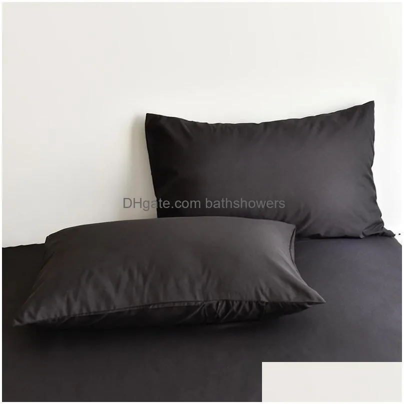 bedding sets korean solid color duvet cover black housse de couette queenking size quilt covers 220x240 high quality plain dyed bed cover