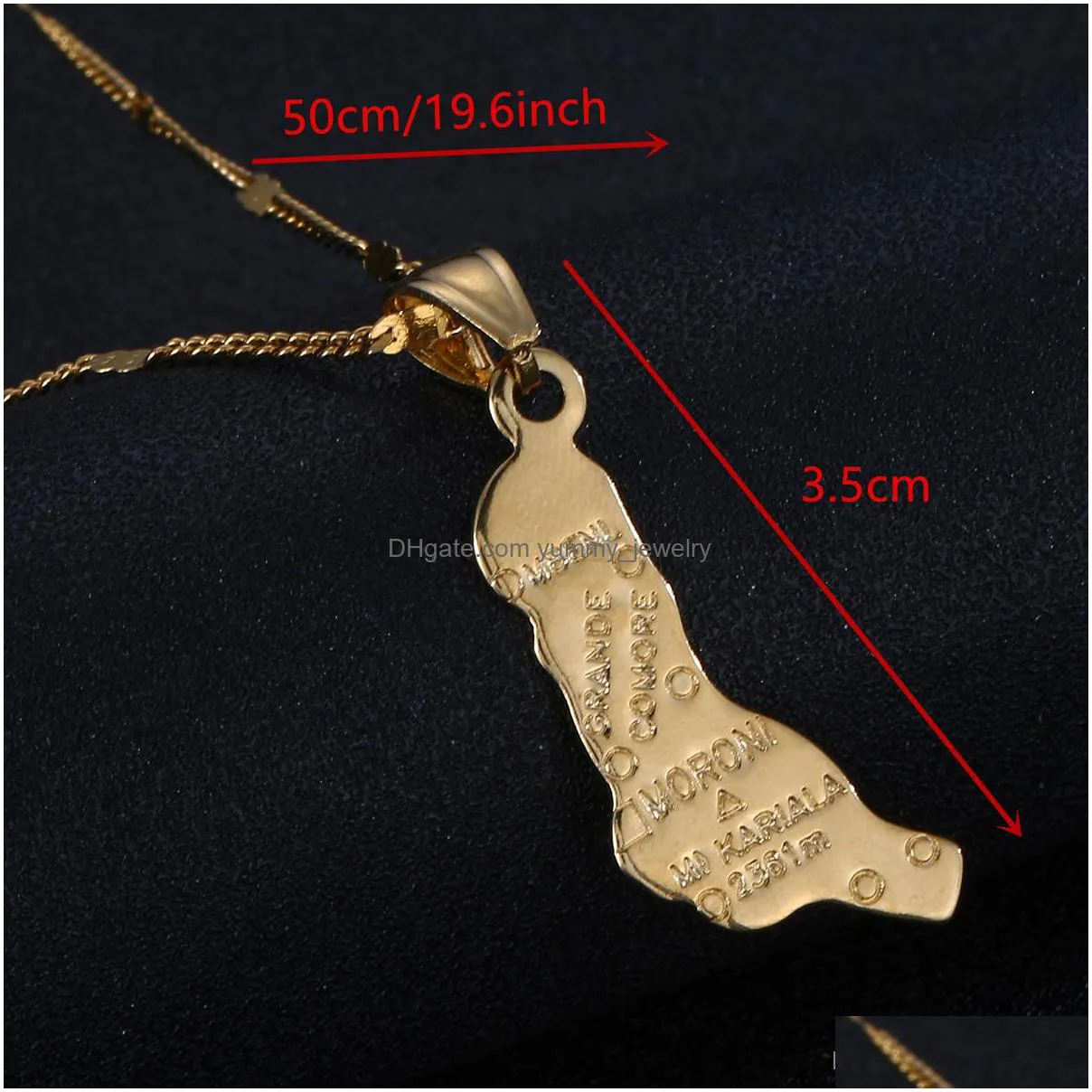 gold color the federal and islamic republic of the comoros moroni map pendant necklace charm jewelry