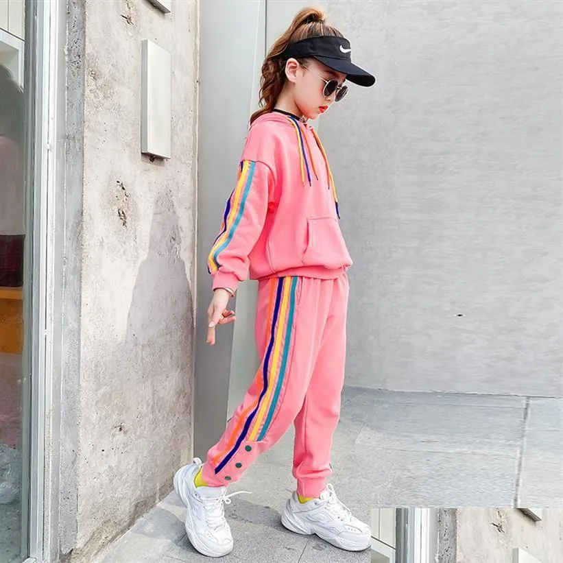 fashion kids clothes sportswear for girls 4 5 6 7 8 9 10 11 12 13 years tracksuit sets spring autumn hoodies sweat pants outfits t275i