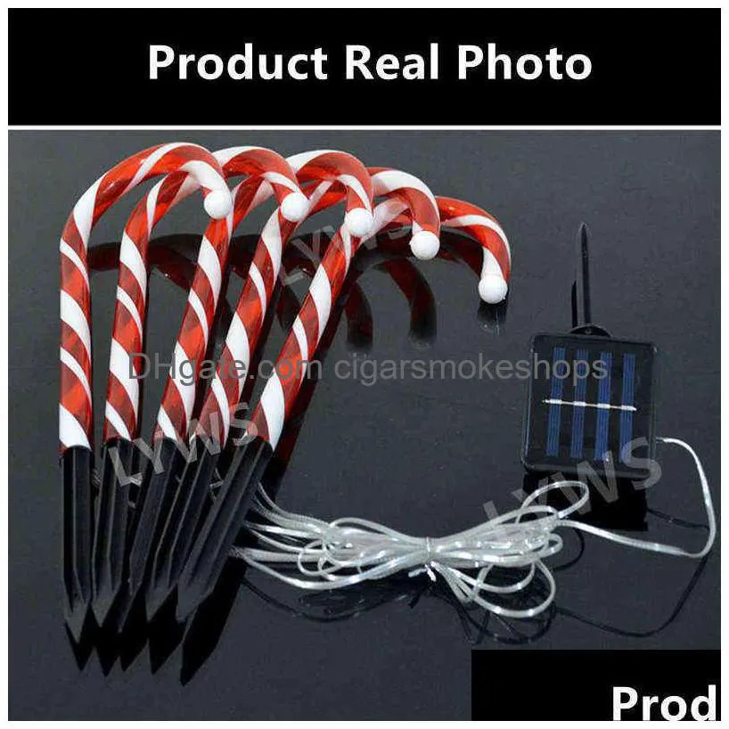 5/10 pc christmas decoration outdoor candy cane solar lights waterproof courtyard lawn path marking led light navidad decoration