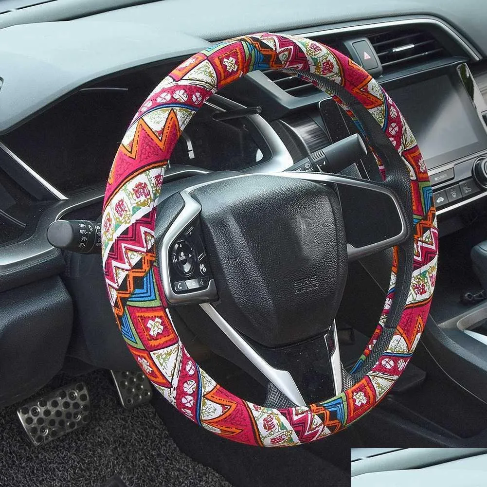 bohemian style flax car steering wheel cover volant faux leather antislip covers auto accessories for steering wheel 3738cm