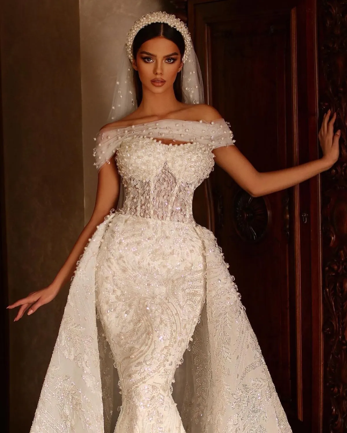 Glamorous Mermaid Wedding Dresses Sweetheart High Waist Sleeveless Whole Body Pearls Backless Zipper Floor Length Custom Made Plus Size Vestidos De Novia