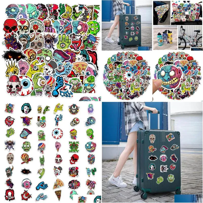 waterproof sticker 50 pcs horror stickers for laptop guitar helmet luggage skateboard car viny graffiti punk terror skull series decal sticker bomb car