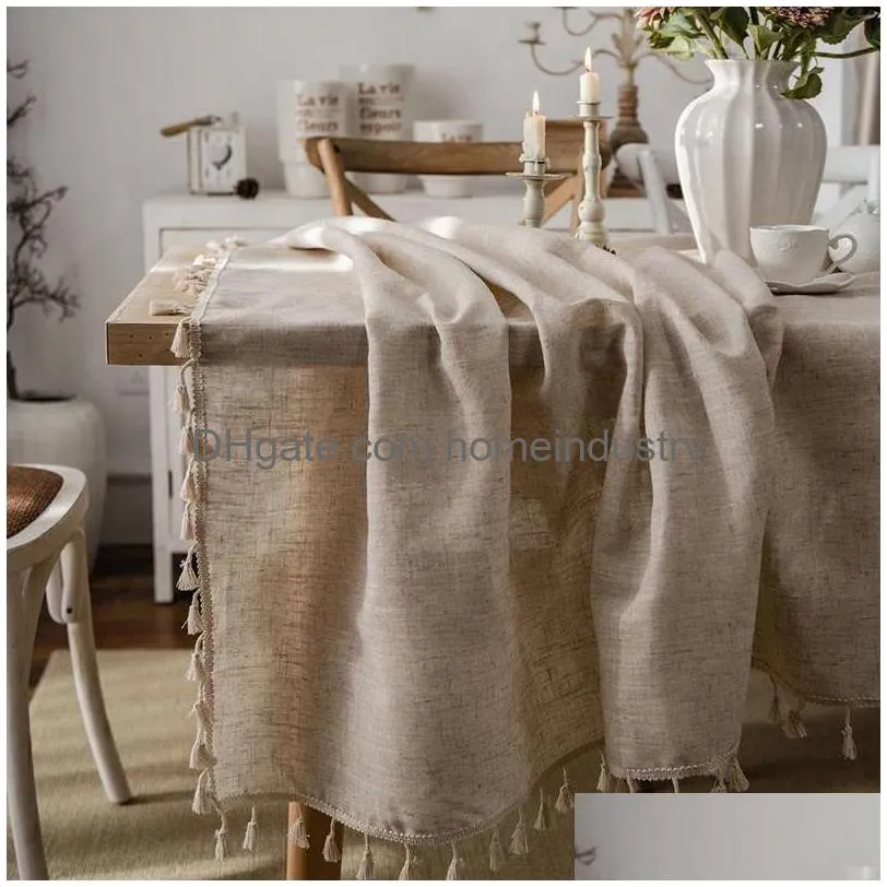 tassel table cloth cotton and linen tapete rectangular tablecloth for table nappe de tables cover