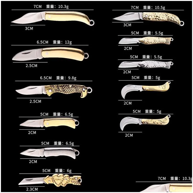 mini pocket folding knife brass handle portable keychain knife pendant outdoor cutting tools gift supplies