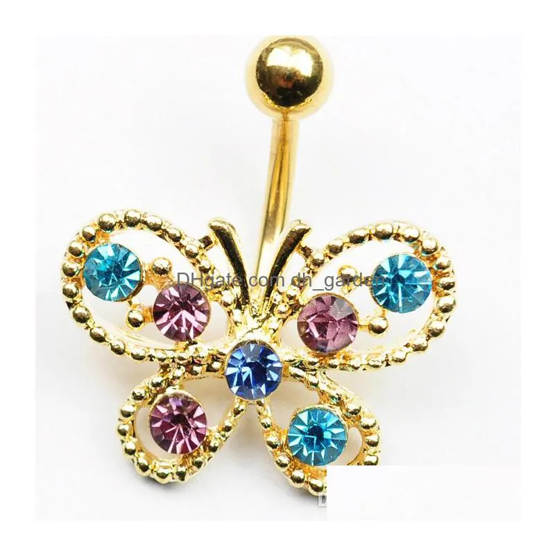 d0685 mix styles gold color nice butterfly style belly ring with piercing body jewlery navel