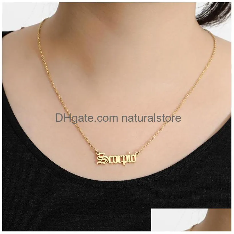 vintage zodiac letter necklaces for women personalized 12 constellation sign pendant gold chains choker fashion jewelry gift