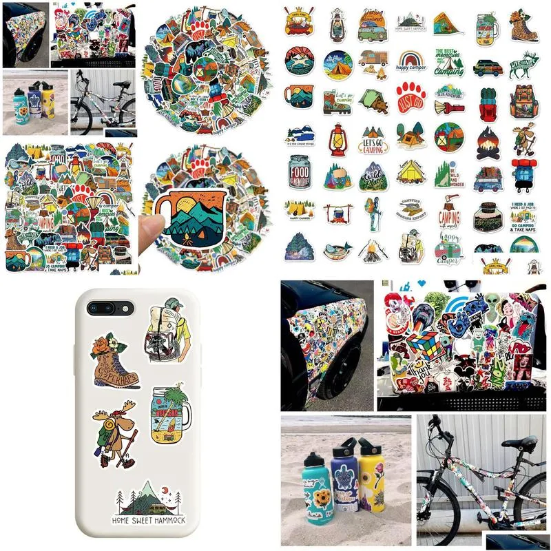 waterproof sticker 50 pcs cool camping stickers outdoor adventure nature hiking aesthetic vinyl backpack bottle phone case diy waterproof decals car