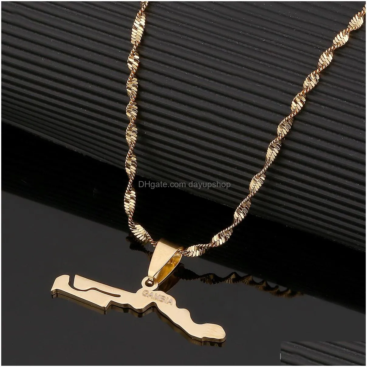 gambia map flag necklace pendants gold color jewelry gambian item gifts