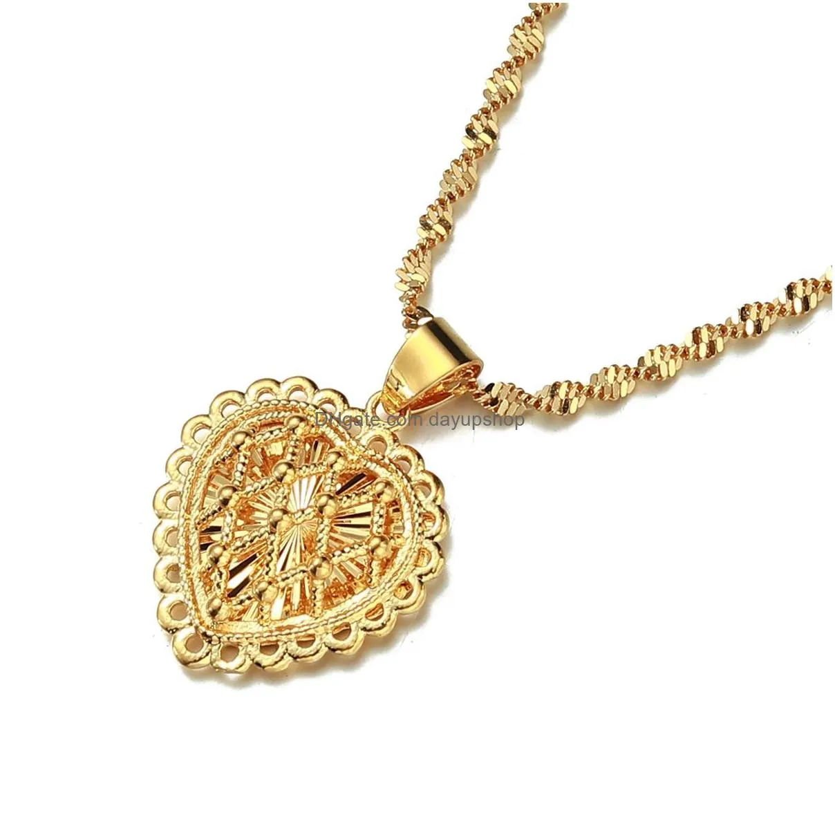 heart pendant necklace women girls gold color jewelry birthday party african arab ornaments