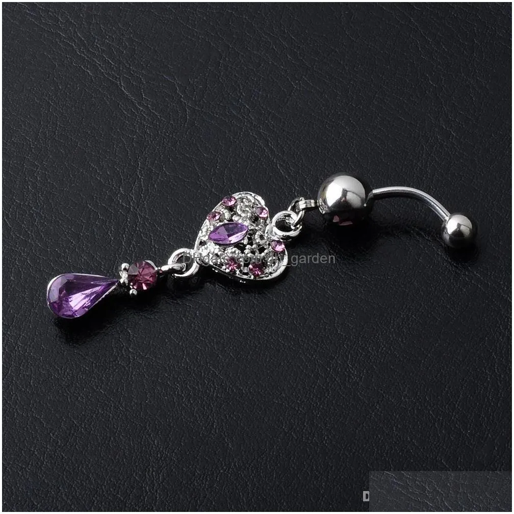 d0349 4 colors heart style navel rings belly button body piercing jewelry dangle accessories fashion charms10pcs/lot jfb7216