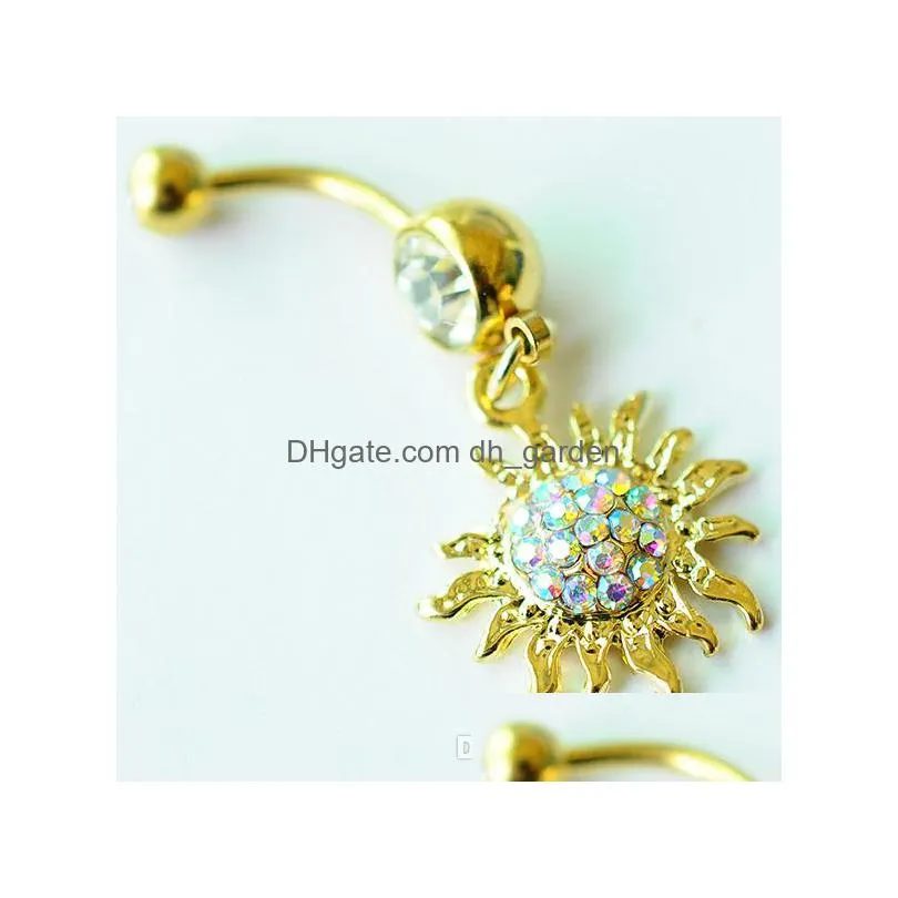 d0700 gold clear ab sunflower belly navel button ring 14ga 10mm length