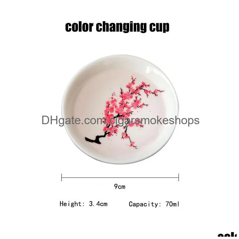 japanese magic sakura cup cold temperature color changing flower display sake cup ceramic kung fu tea cup tea bowl 1020