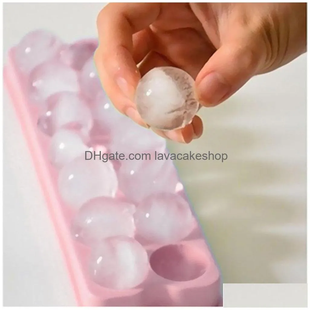 14 grid 3d ball ice cream tools plastic molds ices tray family bar party ice hockey hole making boxmold with cover diy