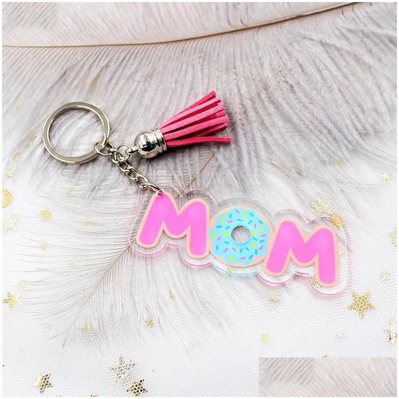 acrylic keychain pendant creative mom tassel keychain mothers day gift luggage decoration keyring key chain