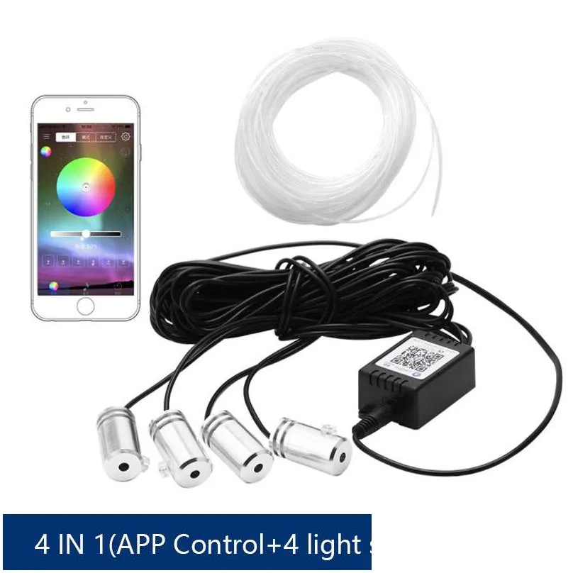 6 in 1 rgb led atmosphere car light interior ambient light fiber optic strips light by app control diy music 8m fiber optic band