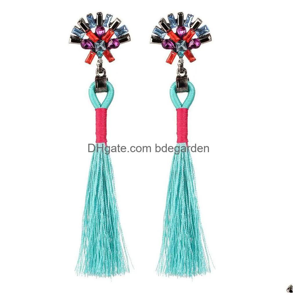 boho colorful crystal long tassels punk drop earring temperament women long dangle earrings famale ladies trendy jewelry accessories