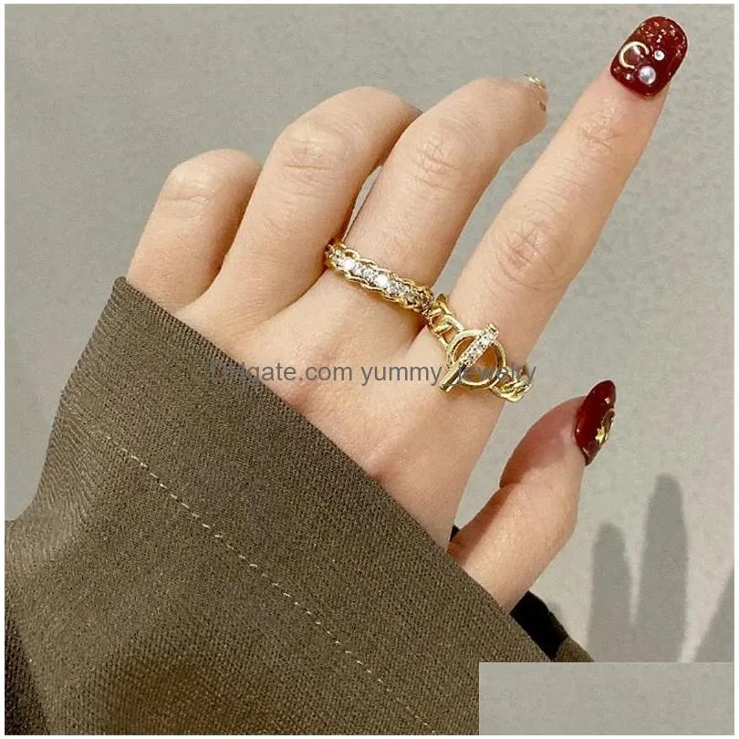 cluster rings 2021 hollow toggle clasp twisted silver color chain circle bar geometric punk for women men minimalist party jewelry