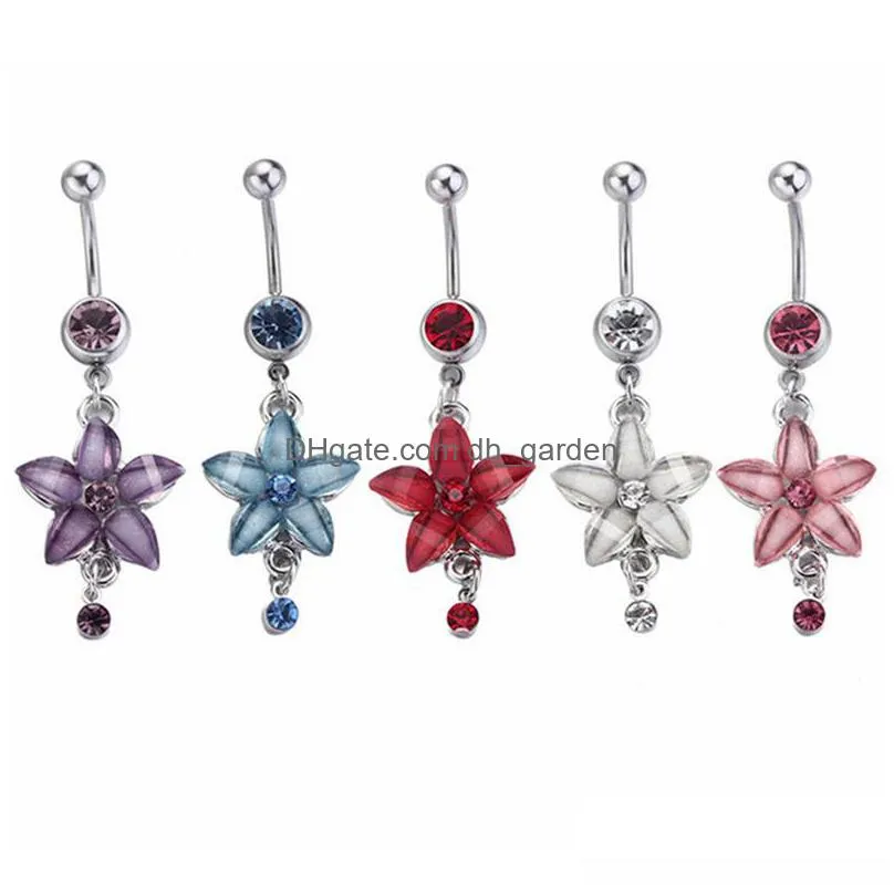 d0348 flowers belly navel button ring mix colors