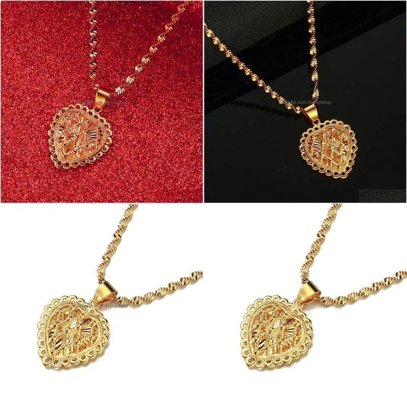heart pendant necklace women girls gold color jewelry birthday party african arab ornaments