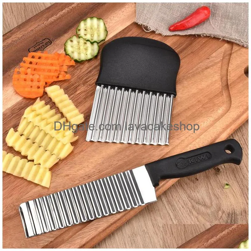 stainless steel potato chip slicer dough vegetable fruit crinkle wavy slicer knife potatos cutter chopper french fry maker tools cooking