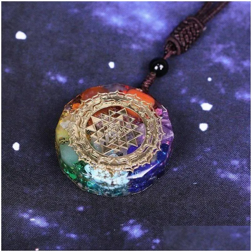 1pcs handmade car pendant natural gemstone necklace chakra crystal charm auto ornaments interior styling decoration men women