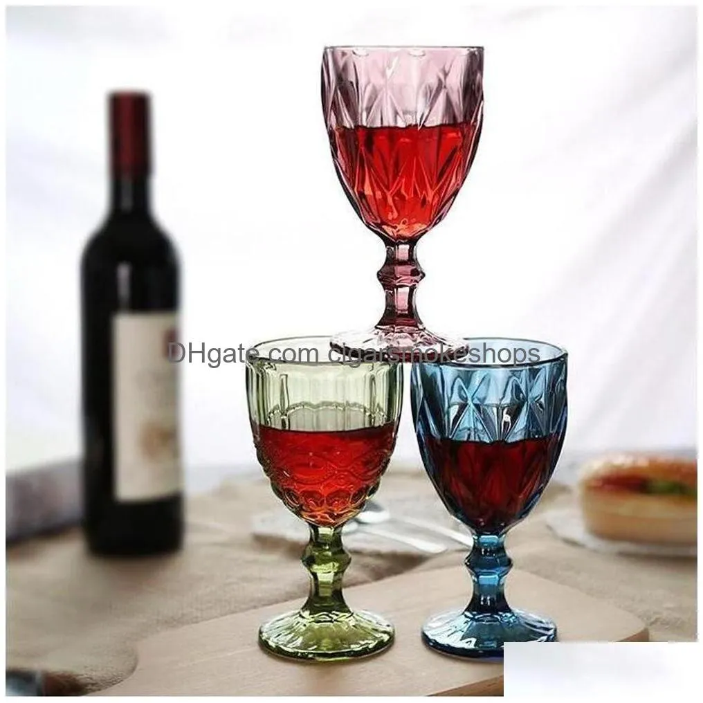 colorful 240ml 300ml vintage red goblet juice wine glass home creative thickening drinking cup q1222