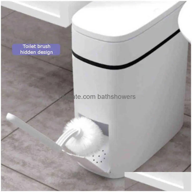 kitchen trash bin can and toilet brush set storage bucket rubbish for bathroom garbage 211229